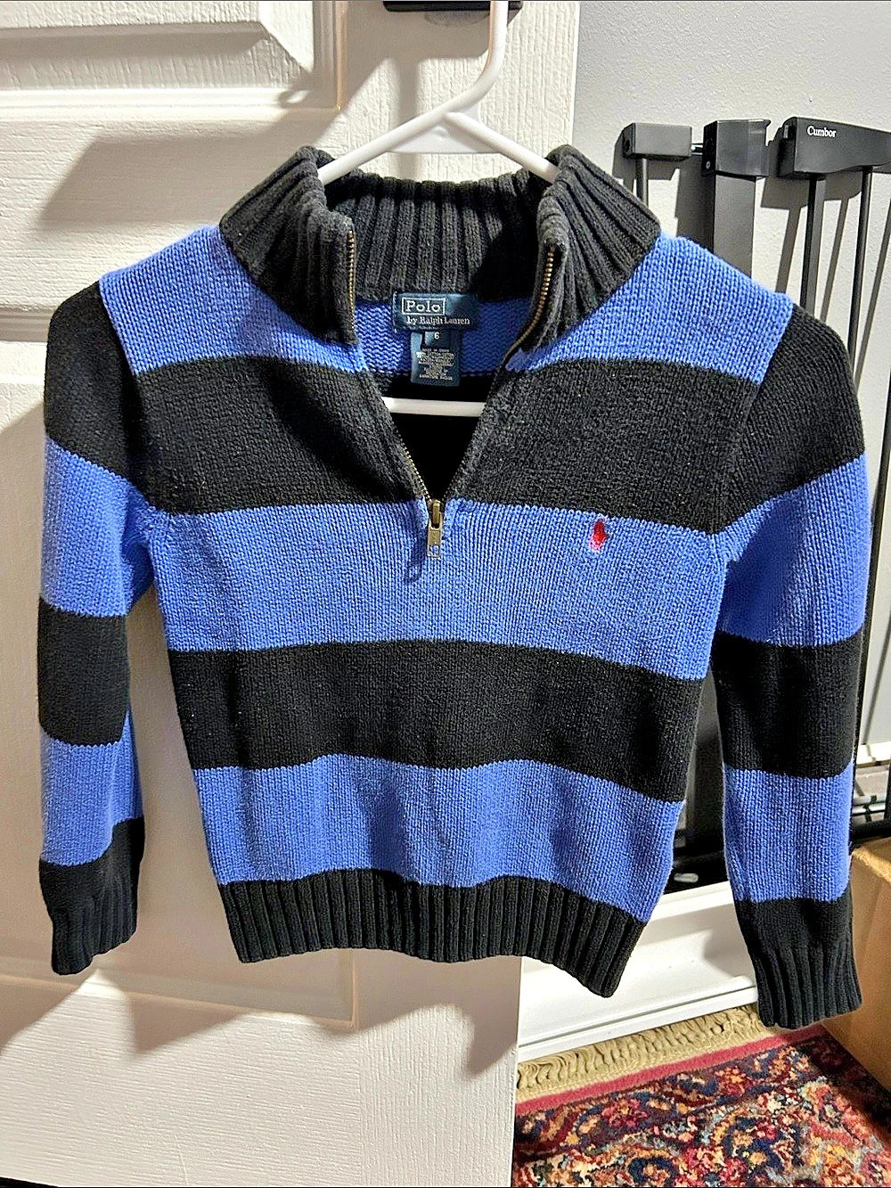 Polo by Ralph Lauren Striped Quarter-Zip Sweater Blue & Black Medium boys size 6